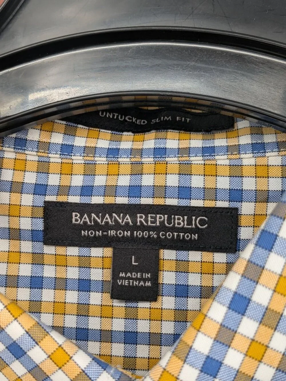 Banana Republic Untucked Slim Fit Gingham Button Up Shirt Non Iron Office Large